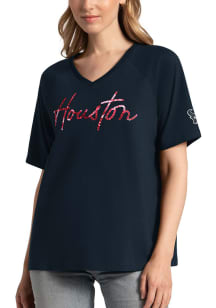 Houston Texans Womens Navy Blue Captain Sequin Short Sleeve T-Shirt
