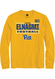 Akram Elnagmi Pitt Panthers Gold Football NIL Stacked Box Long Sleeve Player T Shirt