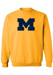 Michigan Wolverines Mens Yellow Primary Logo Long Sleeve Crew Sweatshirt
