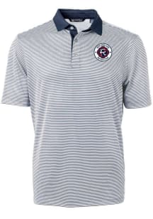 Cutter and Buck New England Revolution Mens Navy Blue Virtue Eco Pique Micro Stripe Short Sleeve P..