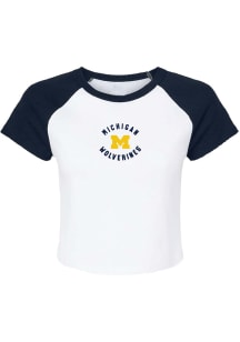 Summit Sportswear Michigan Wolverines Womens White Phoebe Micro Rib Short Sleeve T-Shirt