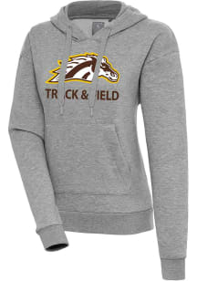 Antigua Western Michigan Broncos Womens Grey Heather Track & Field  Victory Hooded Sweatshirt