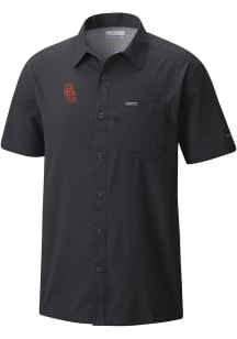 Columbia USC Trojans Mens Black Heat Seal Slack Tide Camp Short Sleeve Dress Shirt