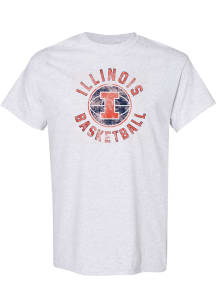 Illinois Fighting Illini Ash Distressed Mens Basketball Short Sleeve T Shirt
