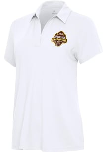 Antigua Western Michigan Broncos Womens White 2025 Hockey National Champions Era Short Sleeve Polo..