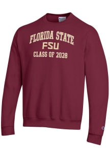 Champion Florida State Seminoles Mens Red Font Class of 2028 Powerblend Long Sleeve Crew Sweatshir..
