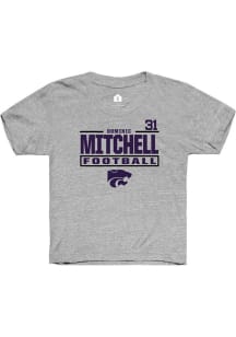 Dominic Mitchell K-State Wildcats Youth Grey NIL Stacked Box Player Tee