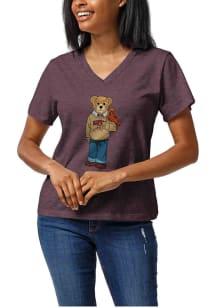 Harvard Crimson Womens Maroon Flag Bear Short Sleeve T-Shirt