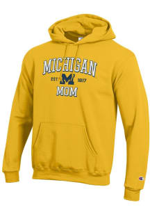 Champion Michigan Wolverines Mens Yellow EST Date Mom Powerblend Long Sleeve Hoodie