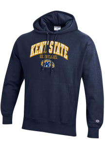 Champion Kent State Golden Flashes Mens Navy Blue Arch Mascot Logo Reverse Weave Long Sleeve Hoodi..