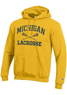 Champion Michigan Wolverines Mens Yellow Lacrosse Powerblend Long Sleeve Hoodie