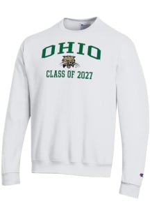 Champion Ohio Bobcats Mens White Primary Class of 2027 Powerblend Long Sleeve Crew Sweatshirt