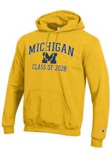 Champion Michigan Wolverines Mens Yellow Font Class of 2028 Powerblend Long Sleeve Hoodie