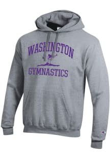 Champion Washington Huskies Mens Grey Gymnastics Icon Powerblend Long Sleeve Hoodie