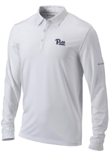 Columbia Pitt Panthers Mens White Heat Seal Omni Wick Pin High Long Sleeve Polo Shirt