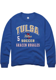 gracen ruggles  Rally Tulsa Golden Hurricane Mens Blue NIL Arch Logo Long Sleeve Crew Sweatshirt