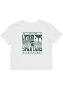 Blue 84 Michigan State Spartans Womens White Throw Shade Puff Short Sleeve T-Shirt