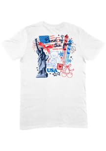 B-Unlimited Americana Womens White American Collage Short Sleeve T-Shirt