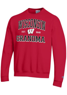 Champion Wisconsin Badgers Mens Red Est. Date Grandma Powerblend Long Sleeve Crew Sweatshirt
