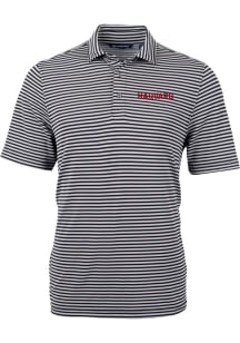 Cutter and Buck Harvard Crimson Mens Black Virtue Pique Stripe Short Sleeve Polo