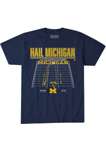BreakingT Michigan Wolverines Navy Blue Football Michigan Miracle Short Sleeve Fashion T Shirt