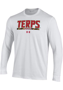 Under Armour Maryland Terrapins White Terps Bar Performance Long Sleeve T Shirt