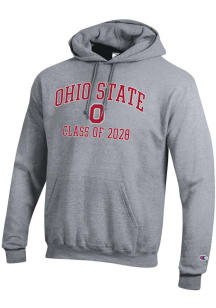 Champion Ohio State Buckeyes Mens Grey Font Class of 2028 Powerblend Long Sleeve Hoodie
