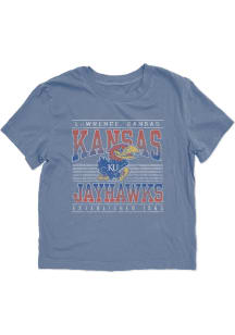 Blue 84 Kansas Jayhawks Womens Navy Blue Throw Shade Puff Short Sleeve T-Shirt