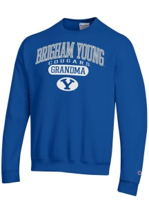 Champion BYU Cougars Mens Blue Pill Box Grandma Powerblend Long Sleeve Crew Sweatshirt
