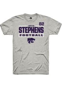 Justin Stephens K-State Wildcats Ash Football NIL Stacked Box Short Sleeve Player T Shirt