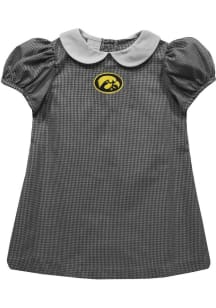 Vive La Fete Iowa Hawkeyes Toddler Girls Black Gingham Collar Short Sleeve Dress