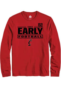 James Early Cincinnati Bearcats Red Football NIL Stacked Box Long Sleeve Player T Shirt