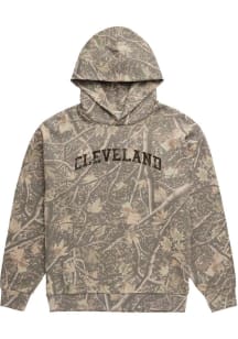 Uscape Cleveland Mens Green Distressed Camo Wordmark Long Sleeve Hoodie