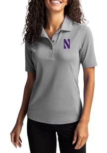 Cutter and Buck Northwestern Wildcats Womens Anthracite Virtue Eco Pique Short Sleeve Polo Shirt