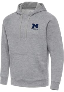 Antigua Michigan Wolverines Mens Grey Victory Lacrosse Long Sleeve Hoodie