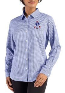 Cutter and Buck New England Patriots Womens Historic Epic Confidence Gingham Long Sleeve Navy Blue..