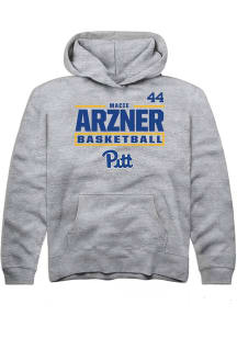 Macie Arzner Rally Pitt Panthers Youth NIL Stacked Box Long Sleeve Player Hoodie Grey