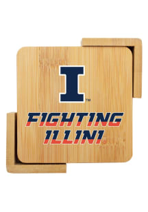 Illinois Fighting Illini 4 pack wooden Coaster - Orange