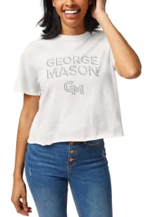 George Mason University Womens White Clothesline Crop Short Sleeve T-Shirt