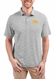 Cutter and Buck Iowa Hawkeyes Mens Black Virtue Eco Pique Botanical Short Sleeve Polo