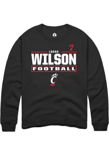 Logan Wilson Cincinnati Bearcats Mens Black Football NIL Stacked Box Player Crew