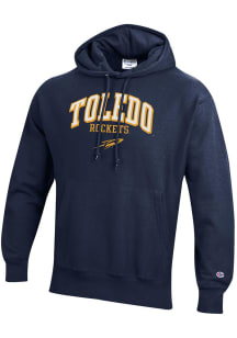Champion Toledo Rockets Mens Navy Blue Arch Mascot Logo Reverse Weave Long Sleeve Hoodie