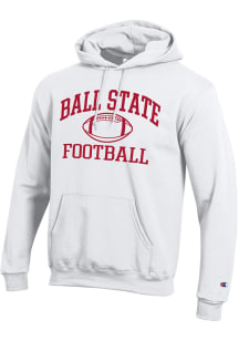 Champion Ball State Cardinals Mens White Football Icon Powerblend Long Sleeve Hoodie