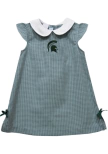 Vive La Fete Michigan State Spartans Toddler Girls Green Gingham Short Sleeve Dress
