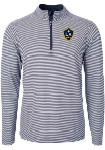 Cutter and Buck LA Galaxy Mens Navy Blue Virtue Eco Pique Stripe Big and Tall Qtr Zip
