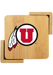 Utah Utes 4 pack wooden Coaster - Red