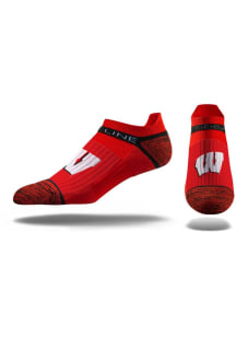 Strideline Wisconsin Badgers Premium Knit Crew, Primary Logo School Color Mens No Show Socks