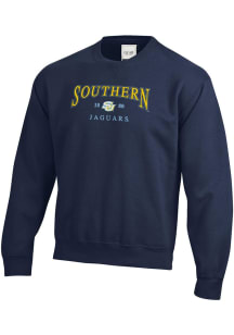 Gear For Sports Southern University Jaguars Mens Navy Blue Embroidered Long Sleeve Crew Sweatshirt