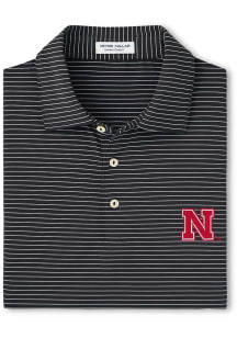 Peter Millar Nebraska Cornhuskers Mens Black Hemlock Short Sleeve Fashion Polo