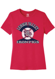 Summit Sportswear Lehigh Valley Ironpigs Womens Red Soft Arch Short Sleeve T-Shirt